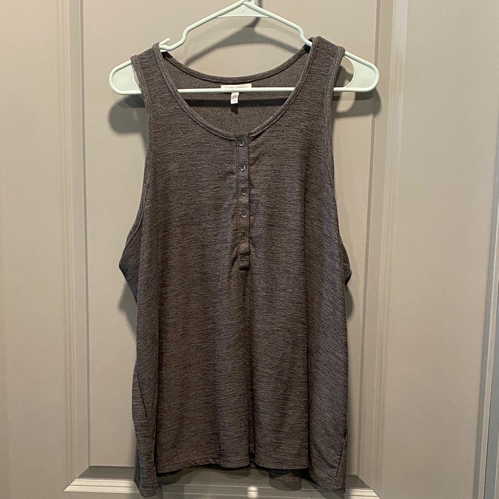 Maurices Gray Henley Tank Top Button Detail Sleeveless Soft Stretch Plus 1XL
